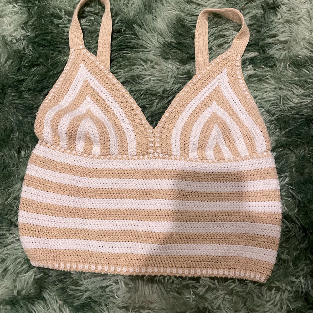 Elegant Beige and White Striped Knit Tank Top